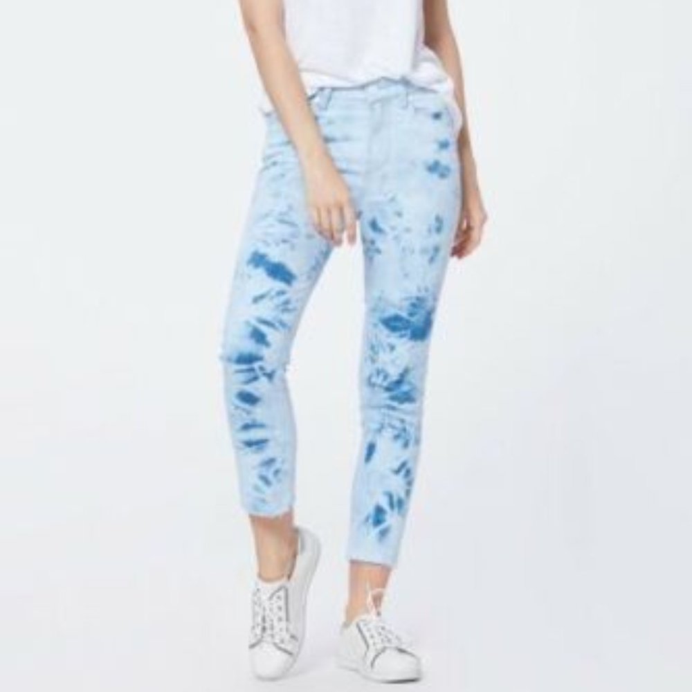 PAIGE Hoxton Slim Crop Raw Hem Jeans Tie Dye NWT